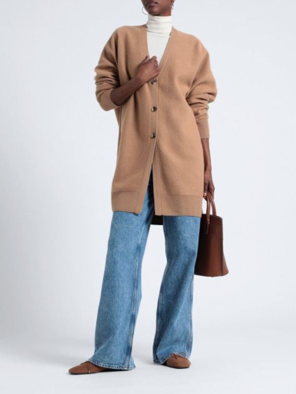 COS Heavyweight Button Down V Neck 100% Wool Cardigan Coat in Camel Tan M $280